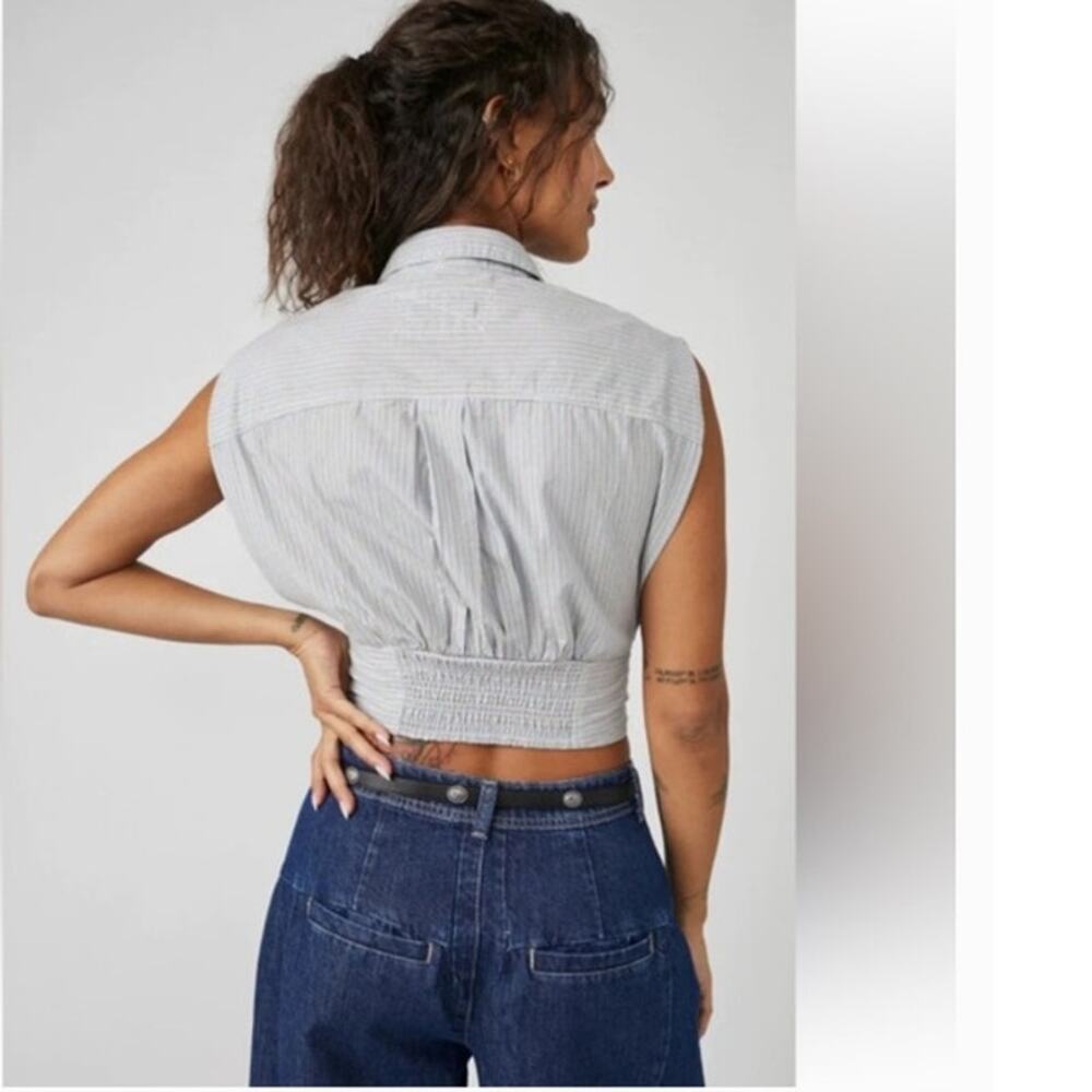 We The Free Cassie striped sleeveless crop shirt M 100% cotton festival academia - Picture 3 of 8